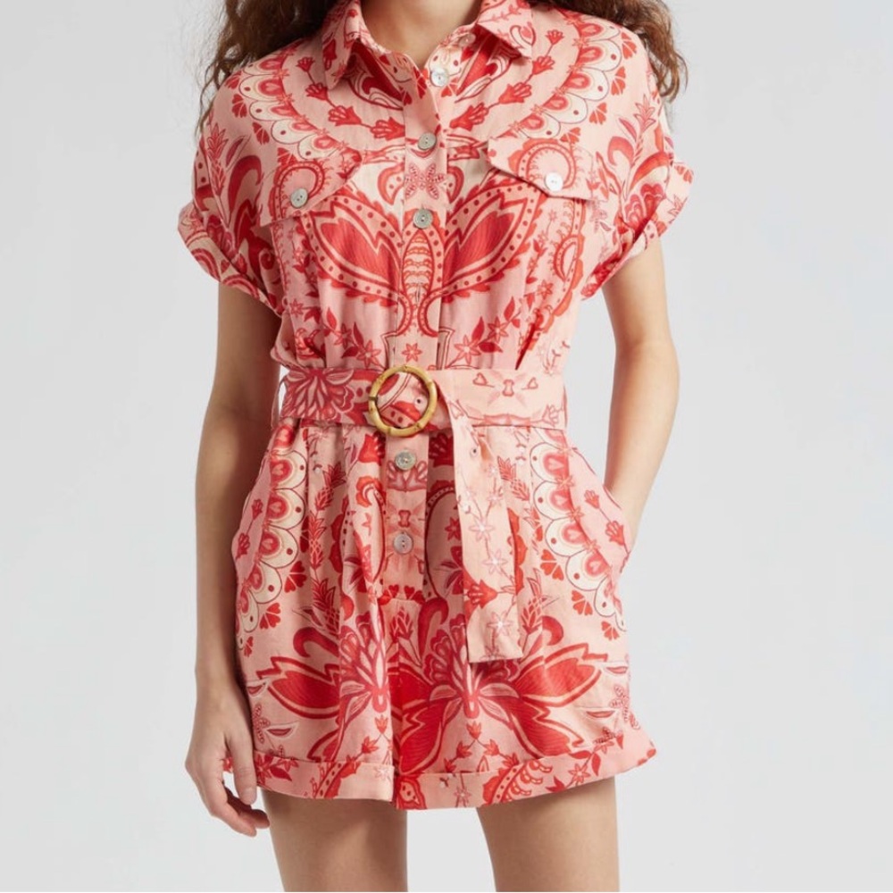 Farm Rio belted linen romper